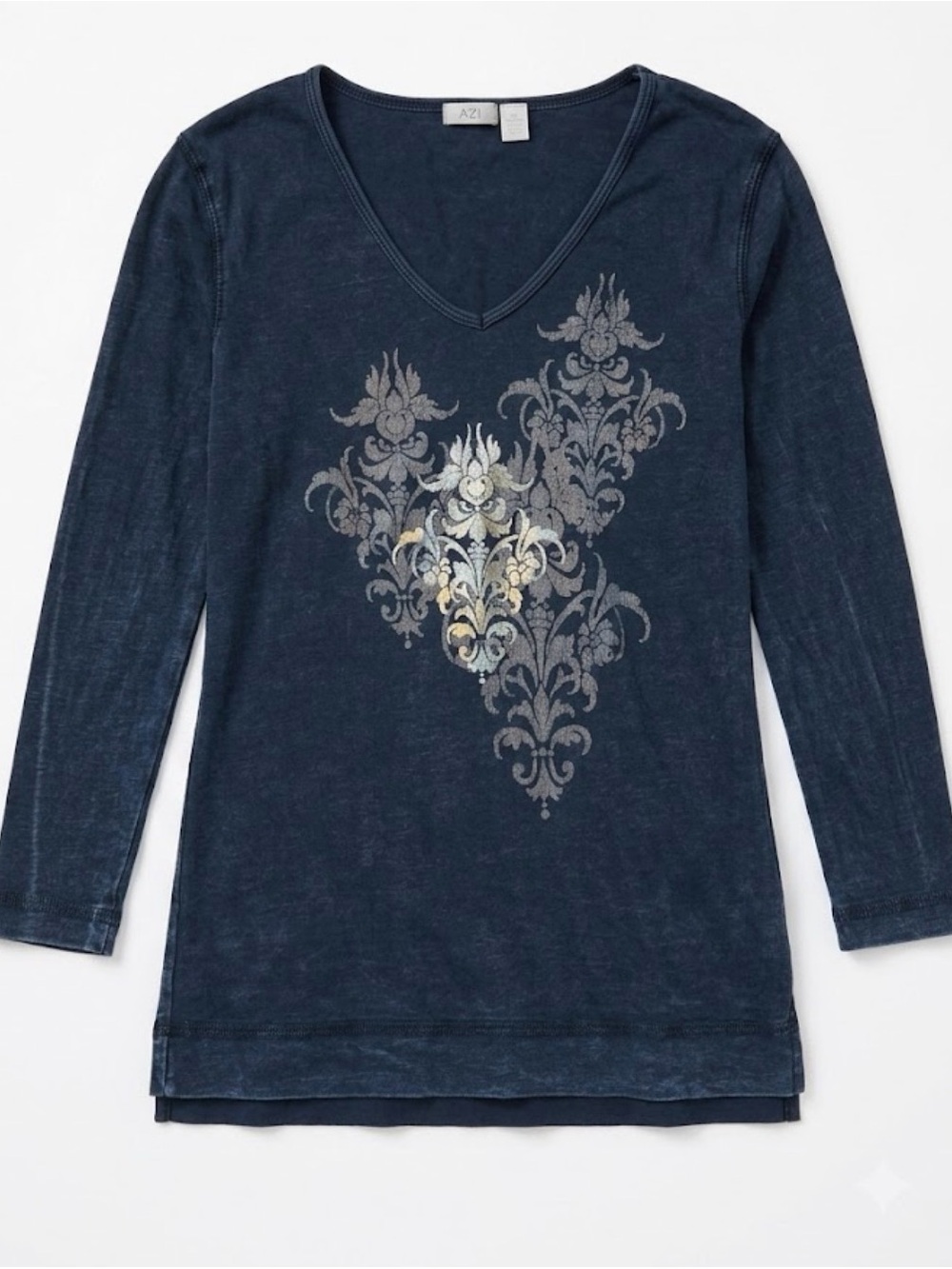 Vintage Y2K Apt. 9 Petite Large V-Neck Top Acid Wash Blue Style Gothic Grunge